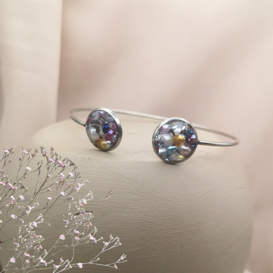 Inner Glow - Crushed Freshwater Pearls Stainless Steel Cuff Bangle