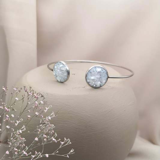 Pure Essence - Stainless Steel Cuff Bangle with Crushed White Freshwater Pearls