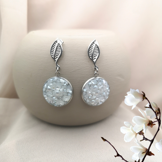 Althea - Stainless Steel Drop Earrings with Crushed White Freshwater Pearls