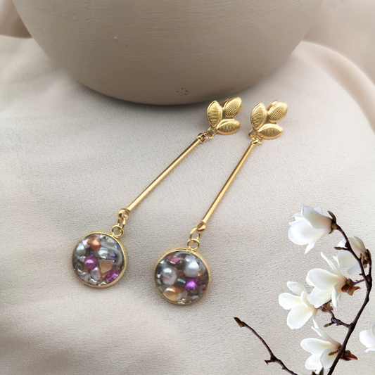 Golden Horizon - Gold-Plated Stainless Steel Dangle Earrings With Crushed Freshwater Pearls