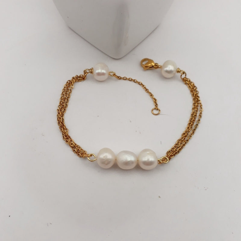 White Pearl Gold Plated Bracelet - Kiooinsitu