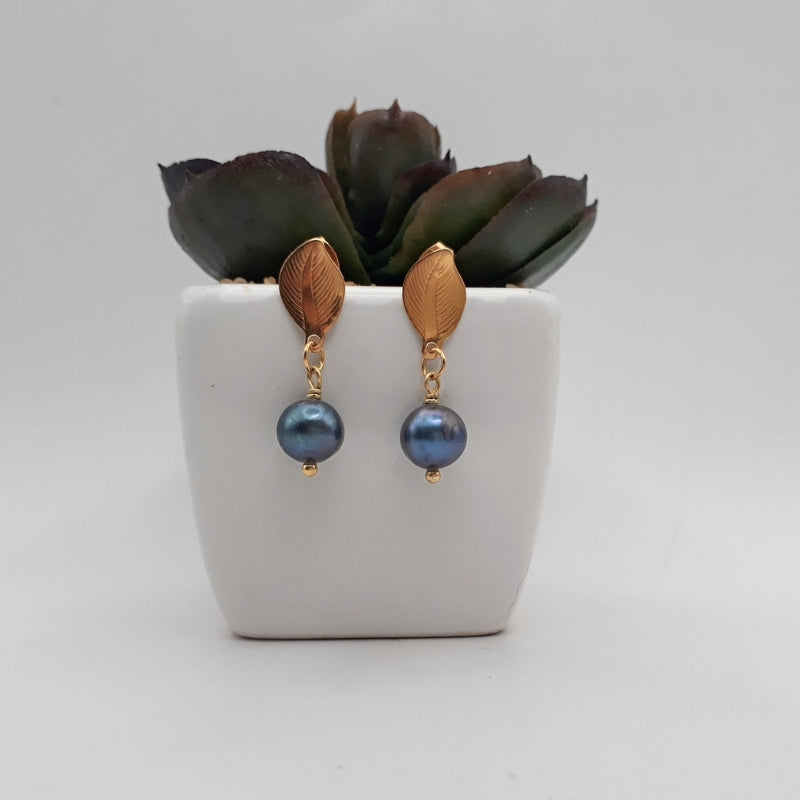 Blue Freshwater Pearl Drop Earrings - Kiooinsitu