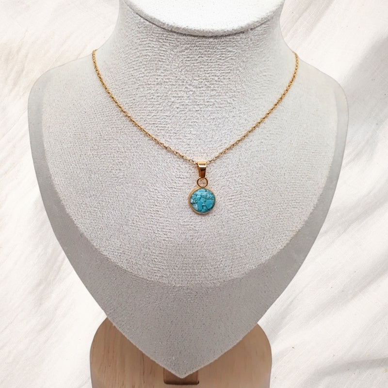 Crushed Turquoise Gold Plated Necklace - Kiooinsitu
