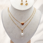 Elegant Heart and Pearl Jewellery Set, versatile 3-piece set - Kiooinsitu