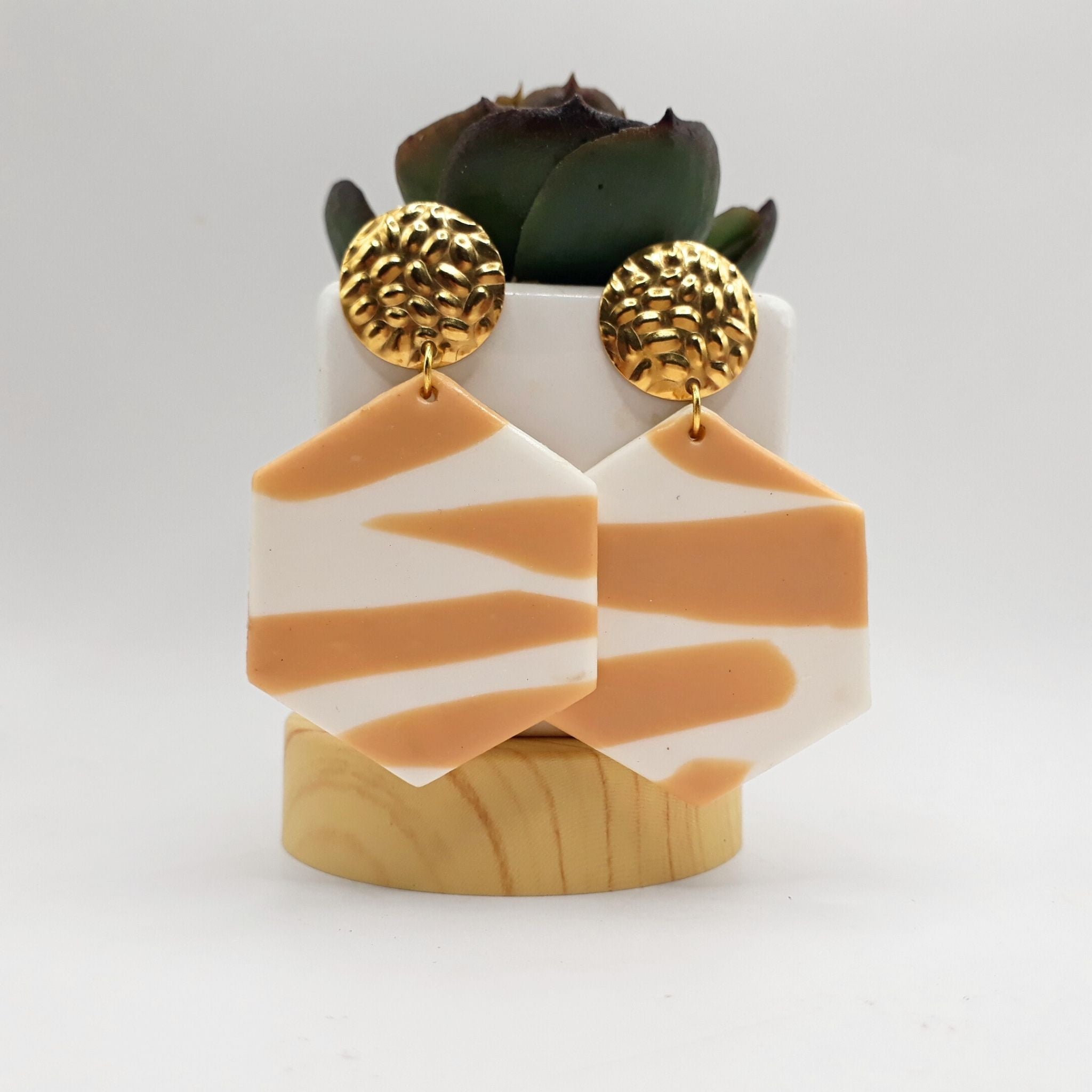 Polymer Clay Golden Hex Earrings - Kiooinsitu