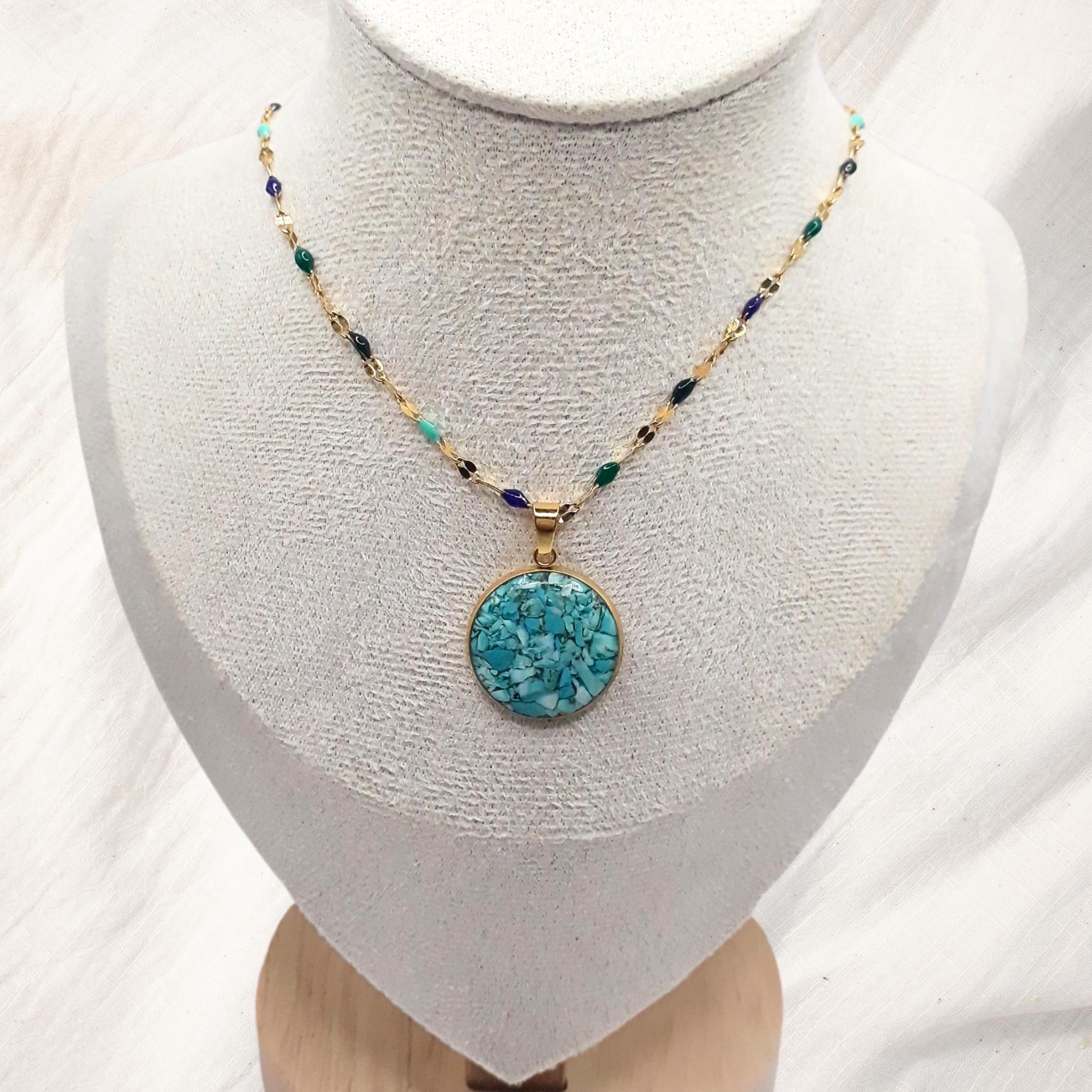 Crushed Turquoise Gold Plated Necklace - Kiooinsitu