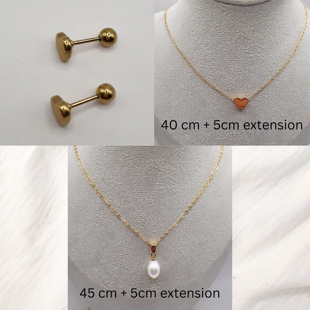 Elegant Heart and Pearl Jewellery Set, versatile 3-piece set - Kiooinsitu