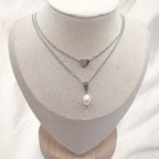 Silver Heart and Pearl Necklace - Kiooinsitu