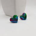 Color Swirl Heart Clay Ear Studs - Kiooinsitu