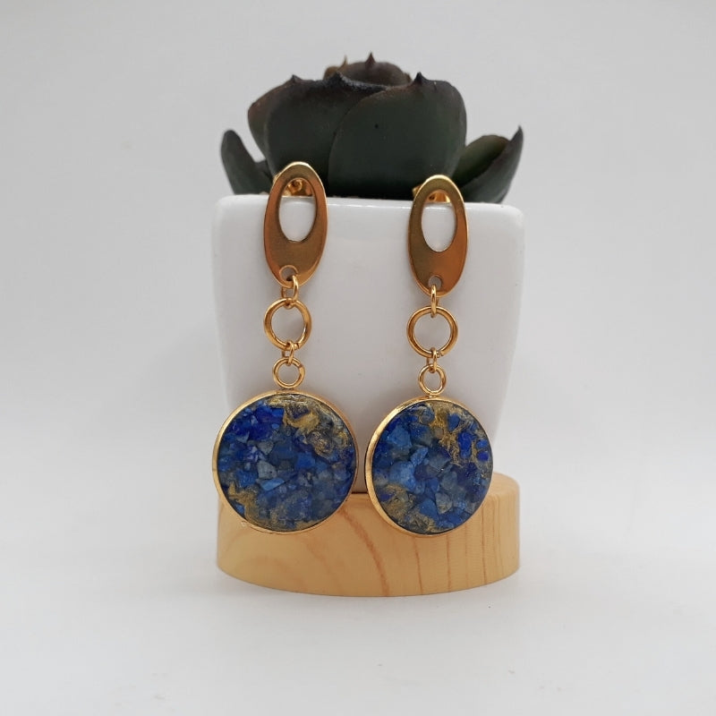 Crushed Lapis Lazuli Dangle Earrings - Kiooinsitu