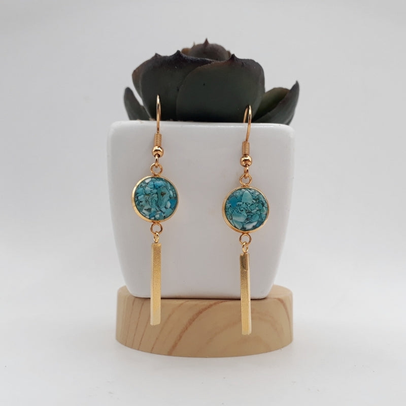 Crushed Turquoise Dangle Earrings - Kiooinsitu