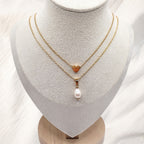 Gold Heart & Pearl Necklace Duo - Kiooinsitu