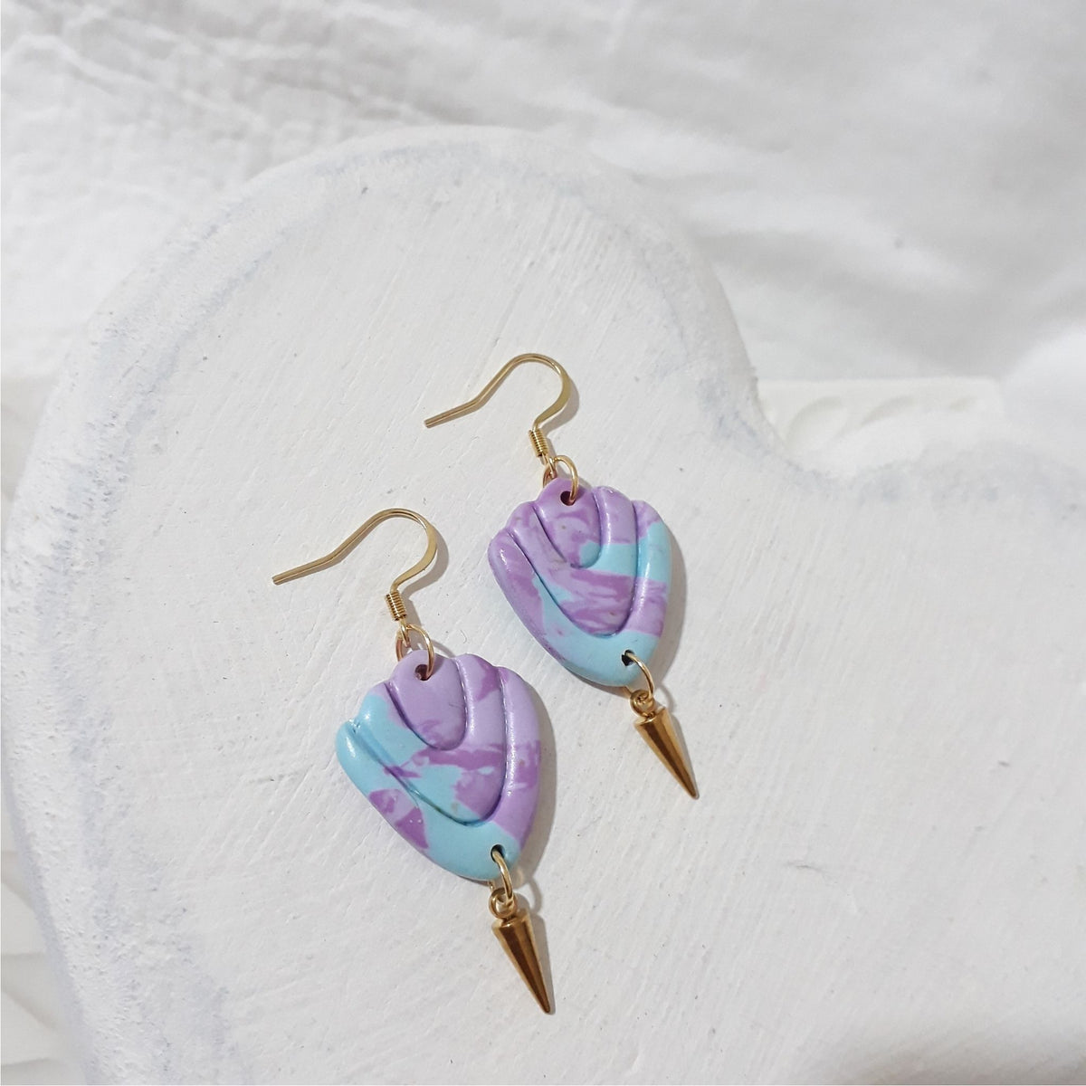 Lilac, Aqua and Lavender Art Deco Clay Earrings
