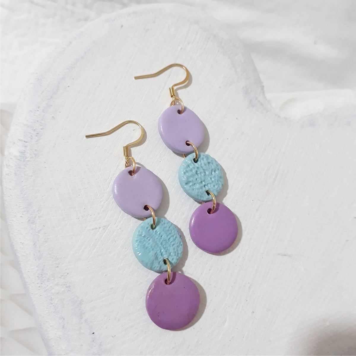 Lilac, Aqua and Lavender Gold-Plated Cascade Clay Earrings