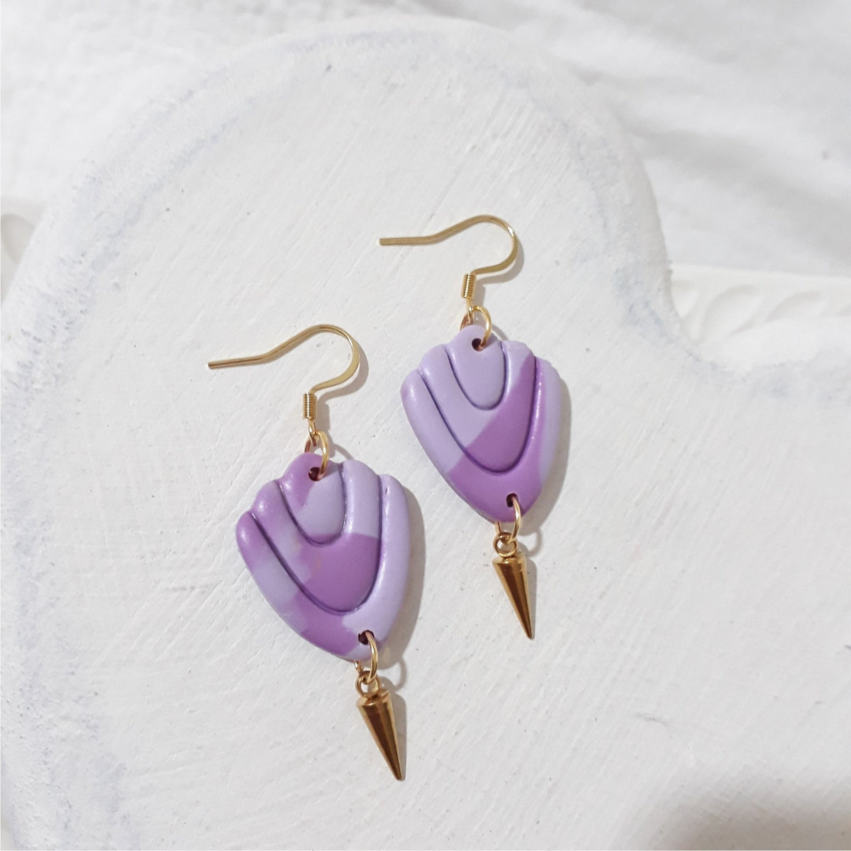 Lilac and Lavender Art Deco Clay Earrings