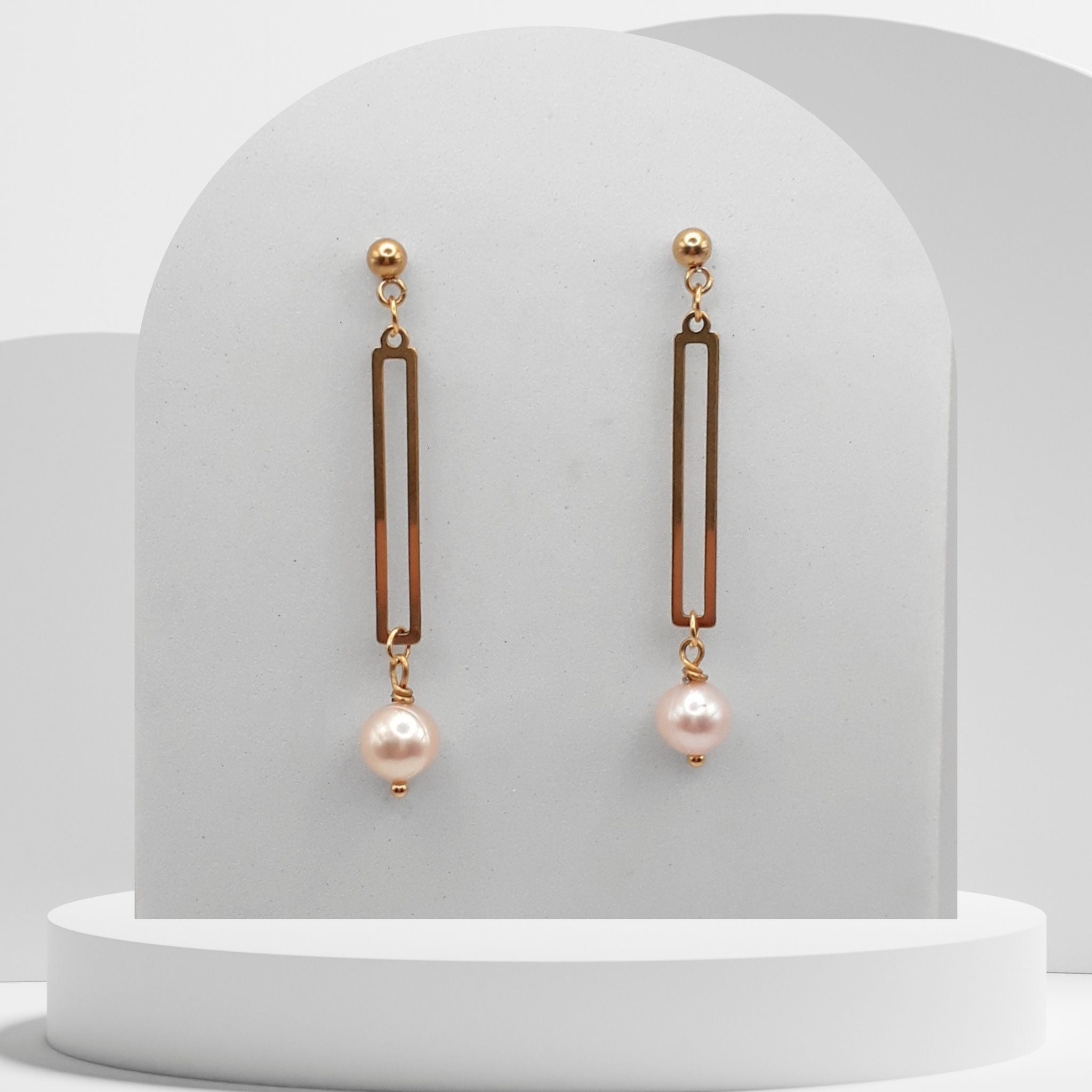 Peach Pink Freshwater Pearl Dangle Earrings