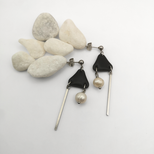 Polymer Clay Dangle Earrings with Pearls & Silver Accents
