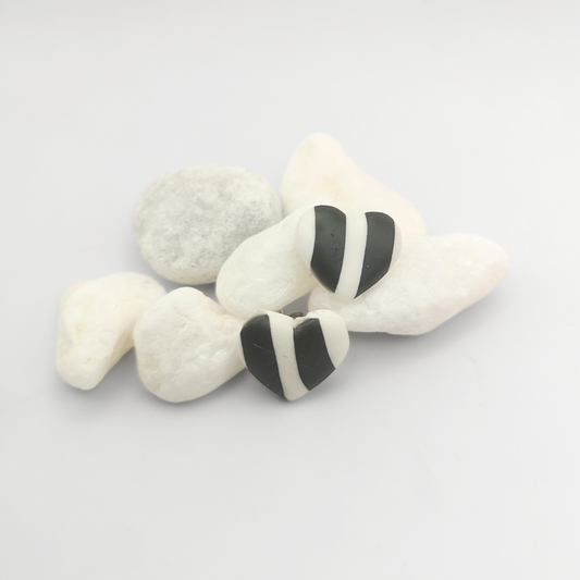 Monochrome Little Heart Polymer Clay Ear Studs with Stainless Steel Pins