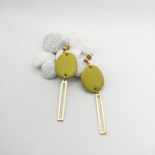 Olive Drift – Polymer Clay Gold Plated Stainless Steel Dangle Earrings
