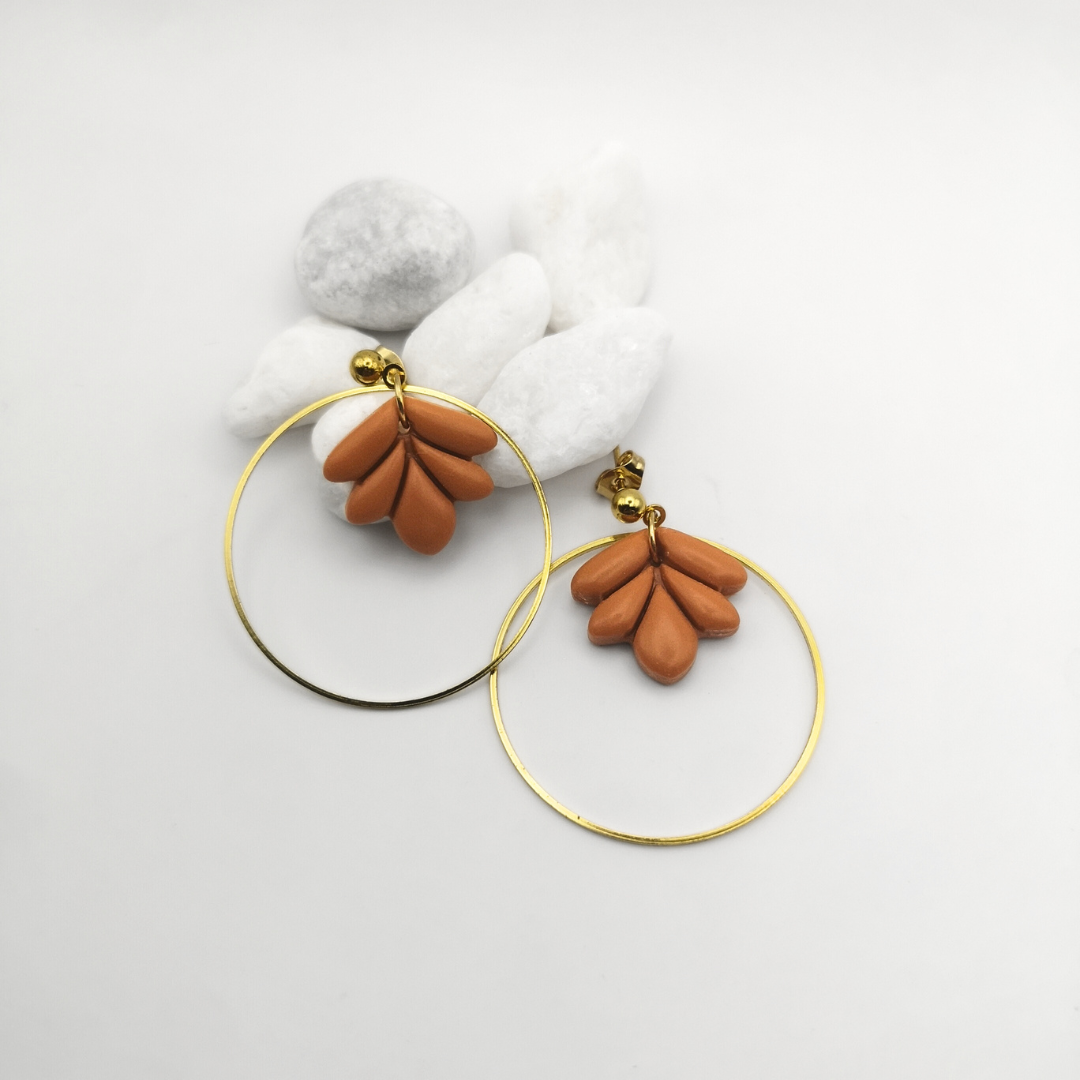 Terracotta Whisper – Polymer Clay Stainless Steel Hoop Earrings - Kiooinsitu
