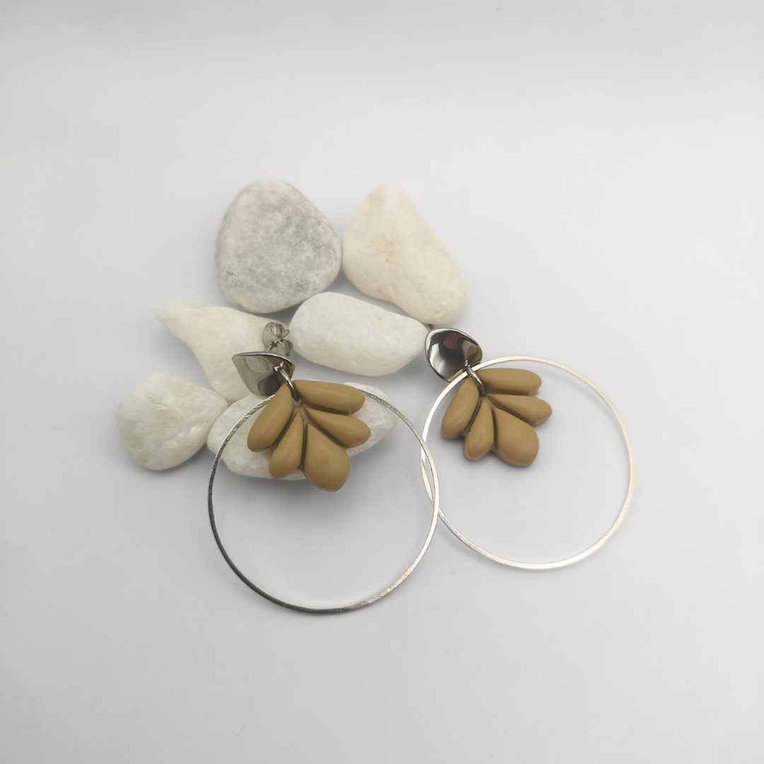 Sahara Drift – Polymer Clay Stainless Steel Hoop Earrings - Kiooinsitu