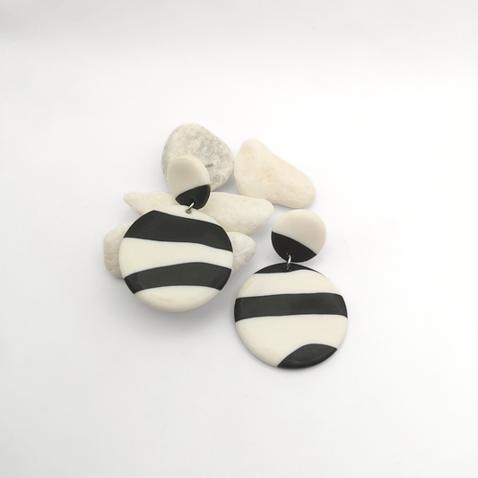 Zebra Pulse – Black & White Striped Polymer Clay Drop Earrings