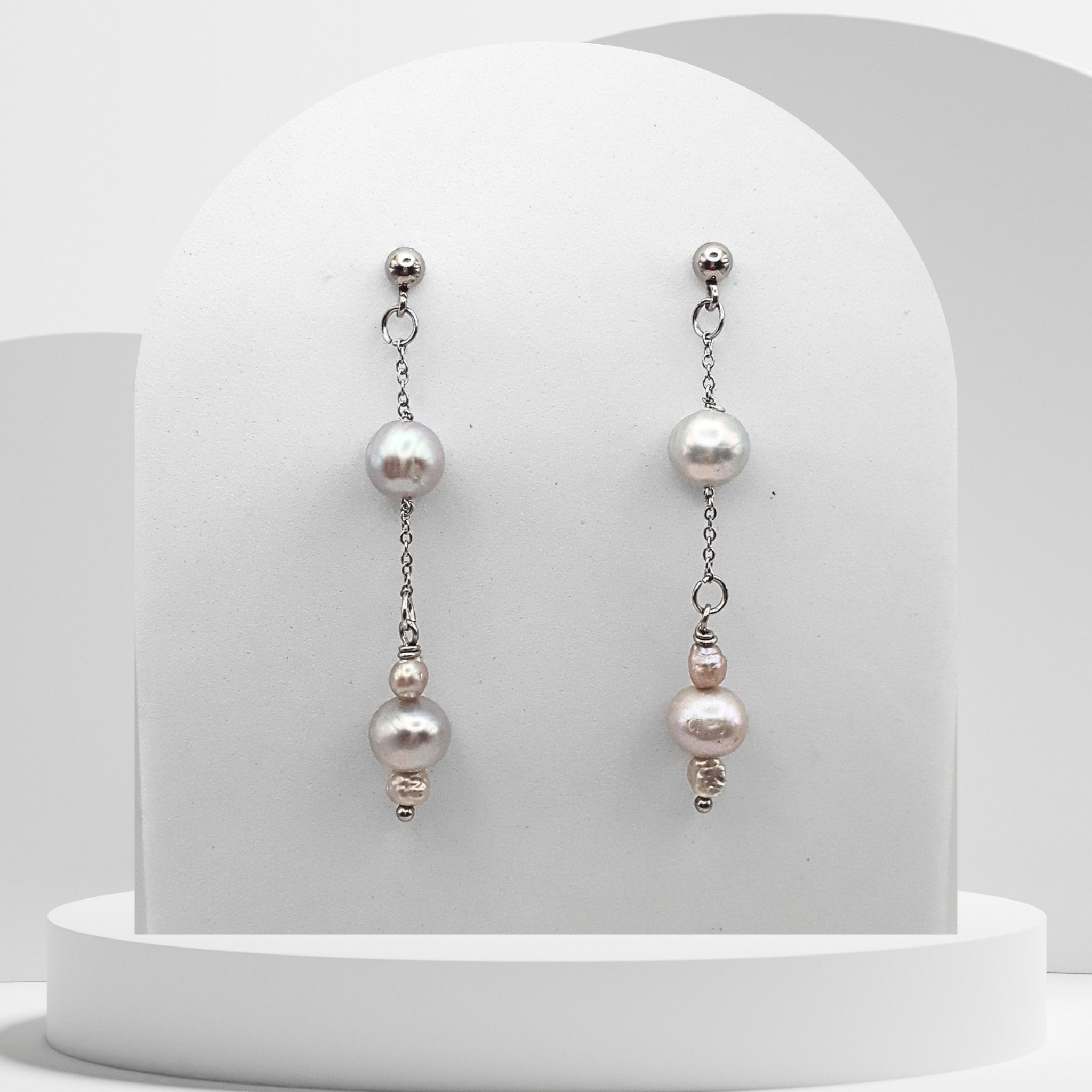 Silver gray freshwater pearl dangle earrings