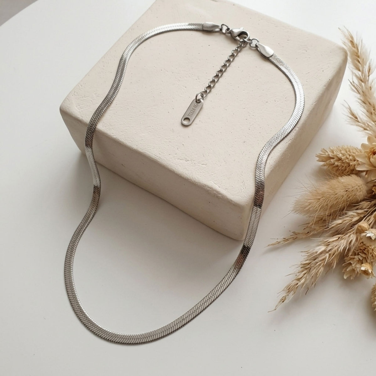 Stainless steel silver herringbone 40cm necklace