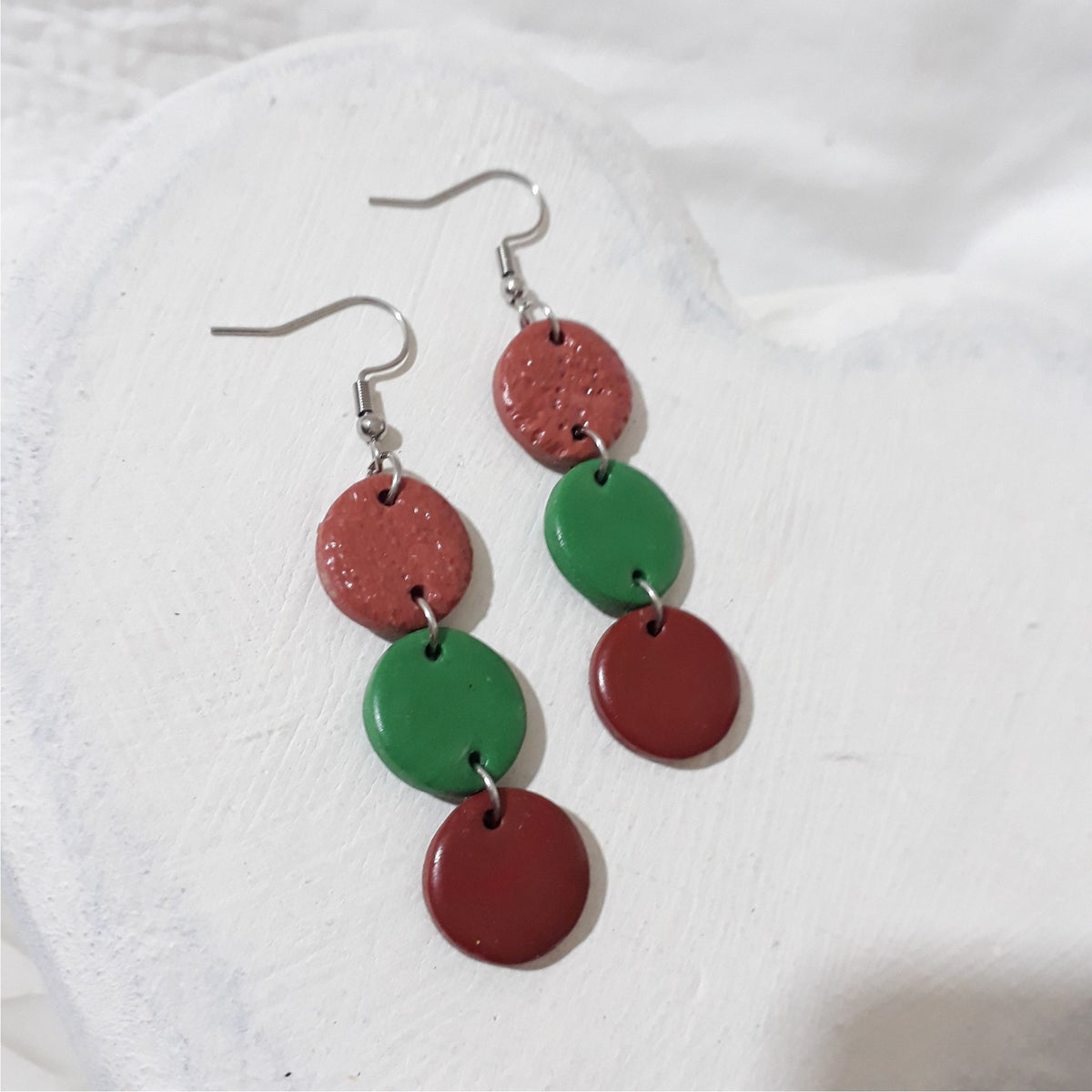 Terracotta, green and brown polymer clay cascade earrings.