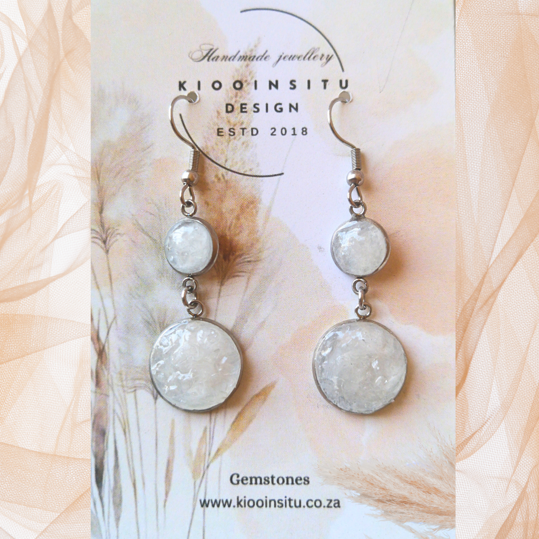 Crushed Clear Quartz Stainless Steel Dangle Earrings