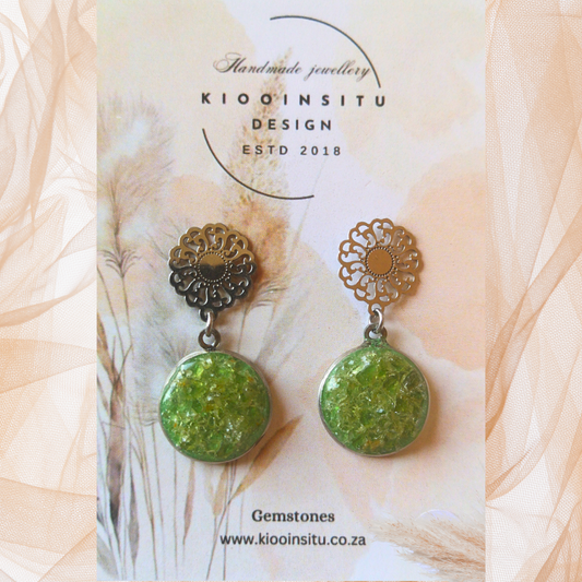 Crushed Peridot Stainless Steel Drop Earrings