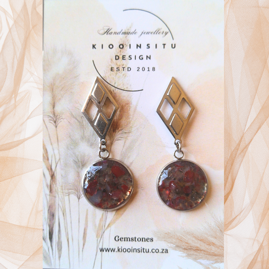 Crushed Red Agate Stainless Steel Drop Earrings