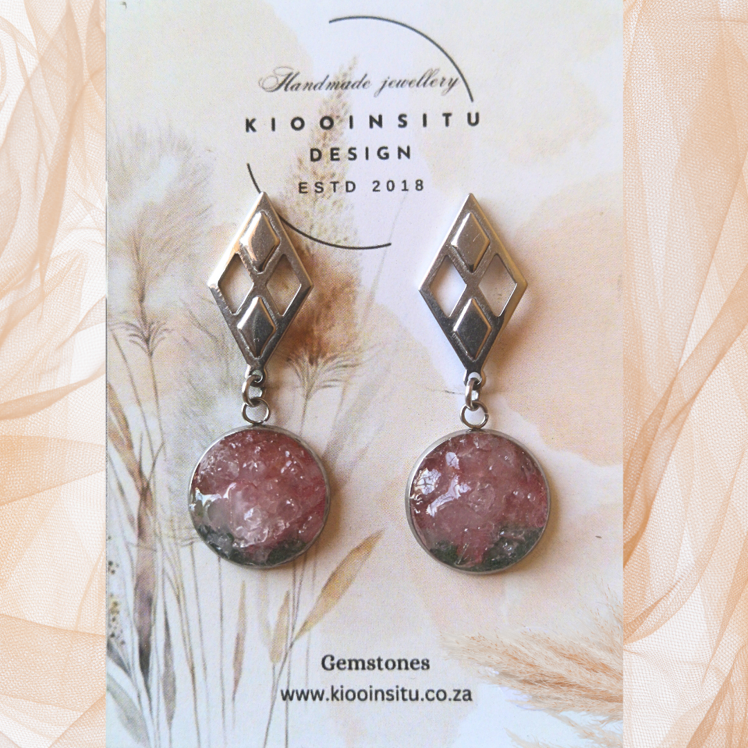 Crushed Rose Quartz Stainless Steel Drop Earrings