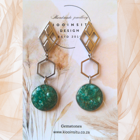 Crushed Amazonite Stainless Steel Dangle Earrings