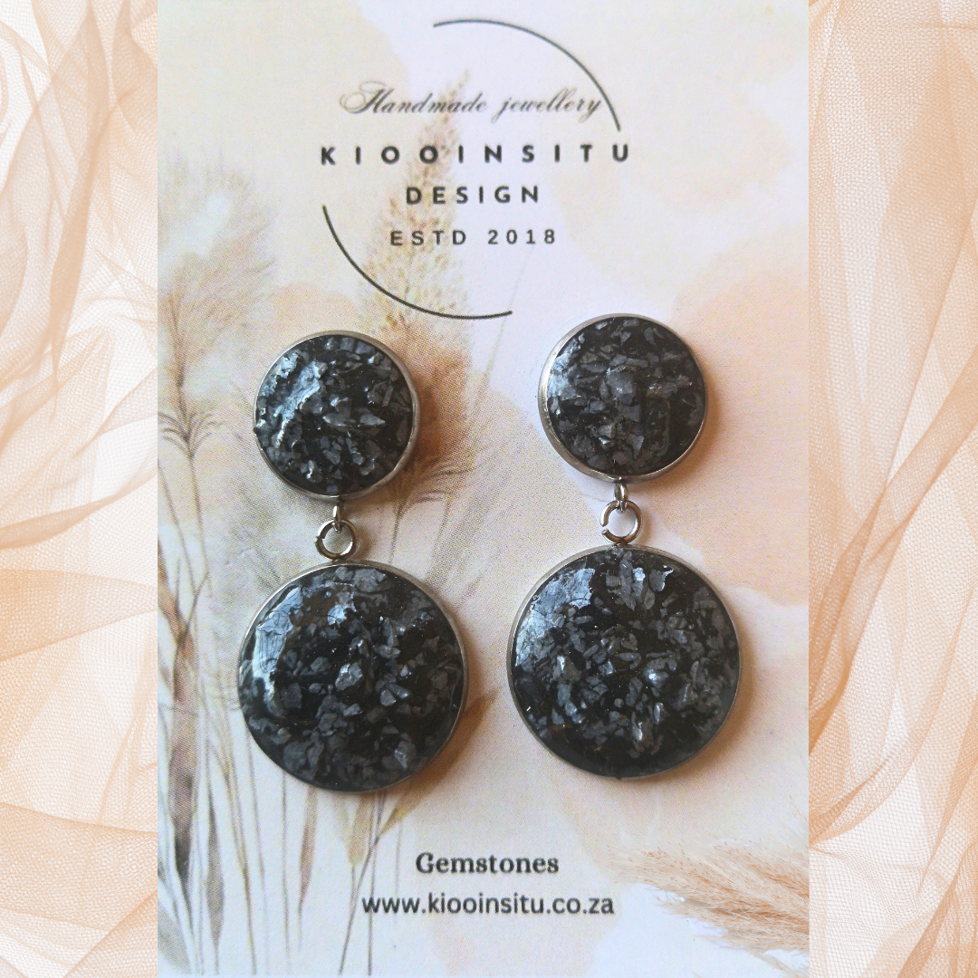 Crushed Snowflake Obsidian Stainless Steel Drop Earrings