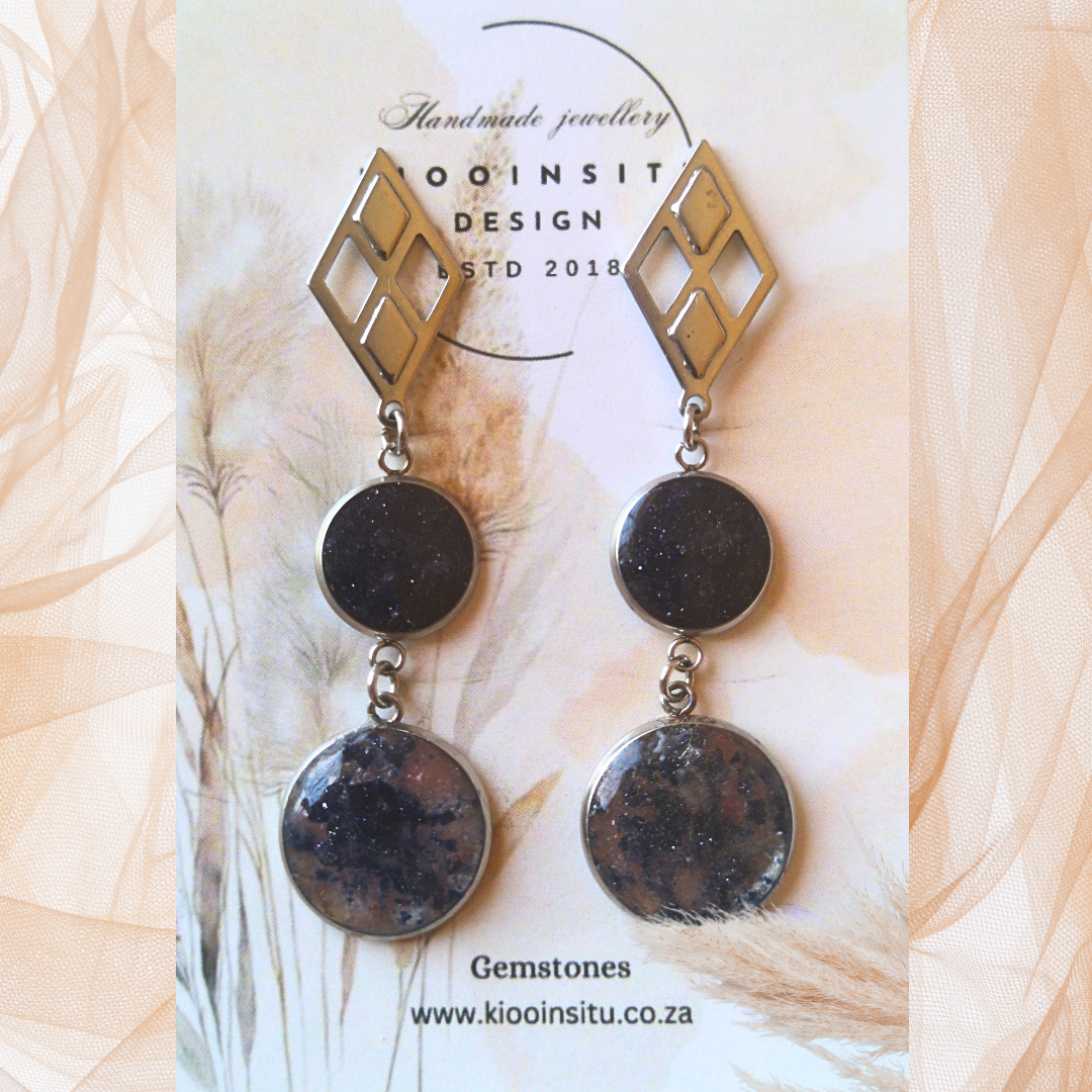 Crushed Starstone Stainless Steel Drop Earrings