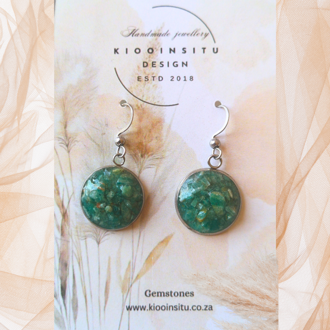 Crushed Amazonite Stainless Steel Drop Earrings