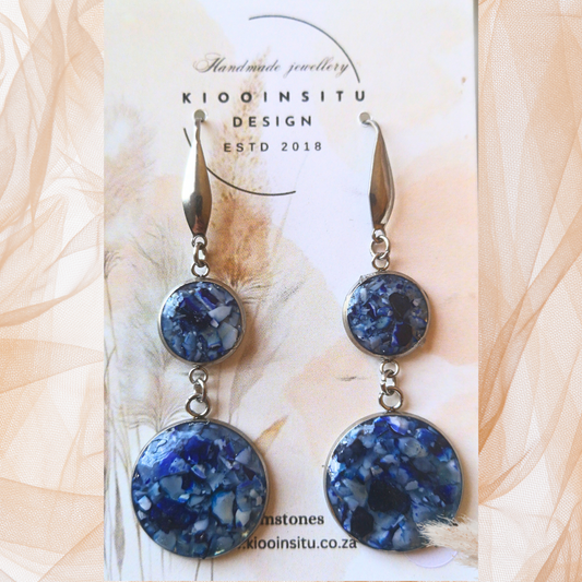 Crushed Dark Blue Agate Stainless Steel Dangle Earrings