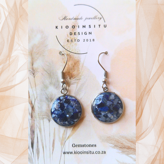 Crushed Dark Blue Agate Stainless Steel Drop Earrings