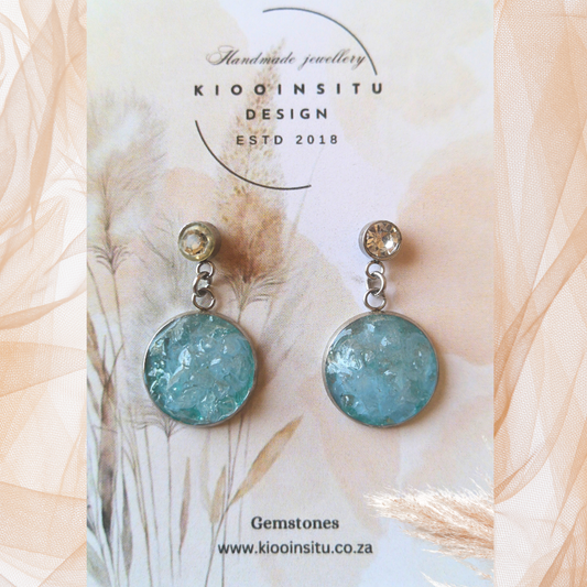 Crushed Aquamarine Stainless Steel Drop Earrings