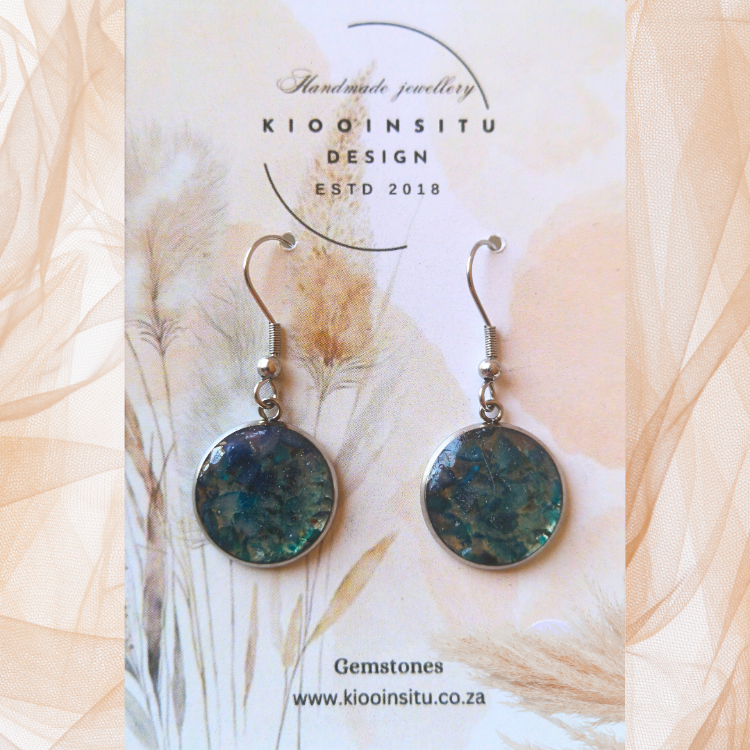 Crushed Blue Agate Stainless Steel Drop Earrings