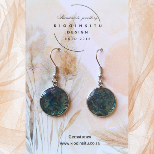 Crushed Blue Agate Stainless Steel Drop Earrings