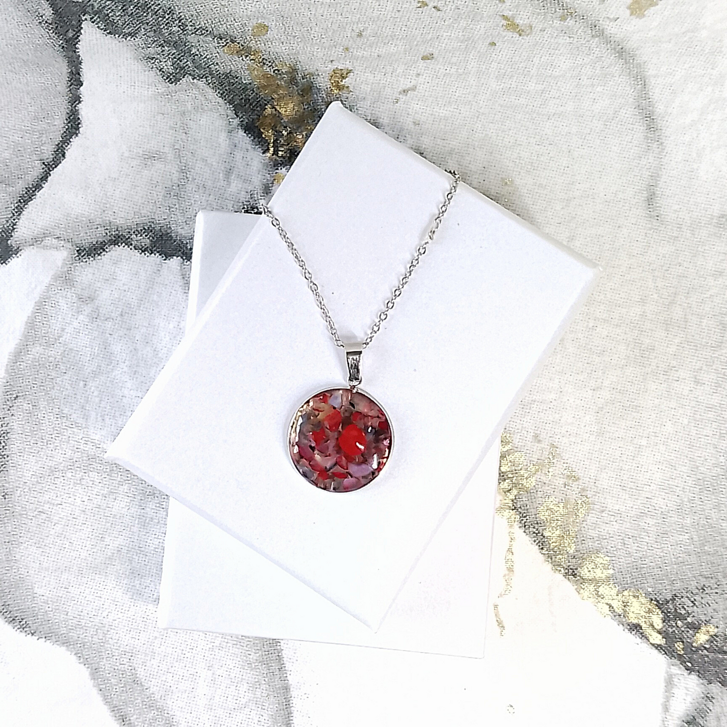 Red Pink Agate Pendant Necklace