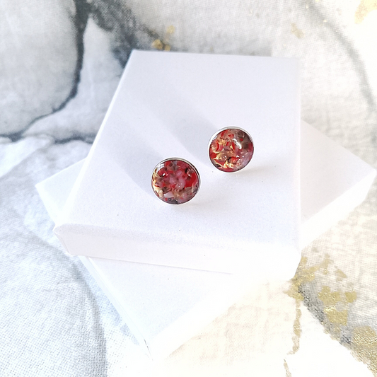 Red Pink Agate Ear Studs 12 mm