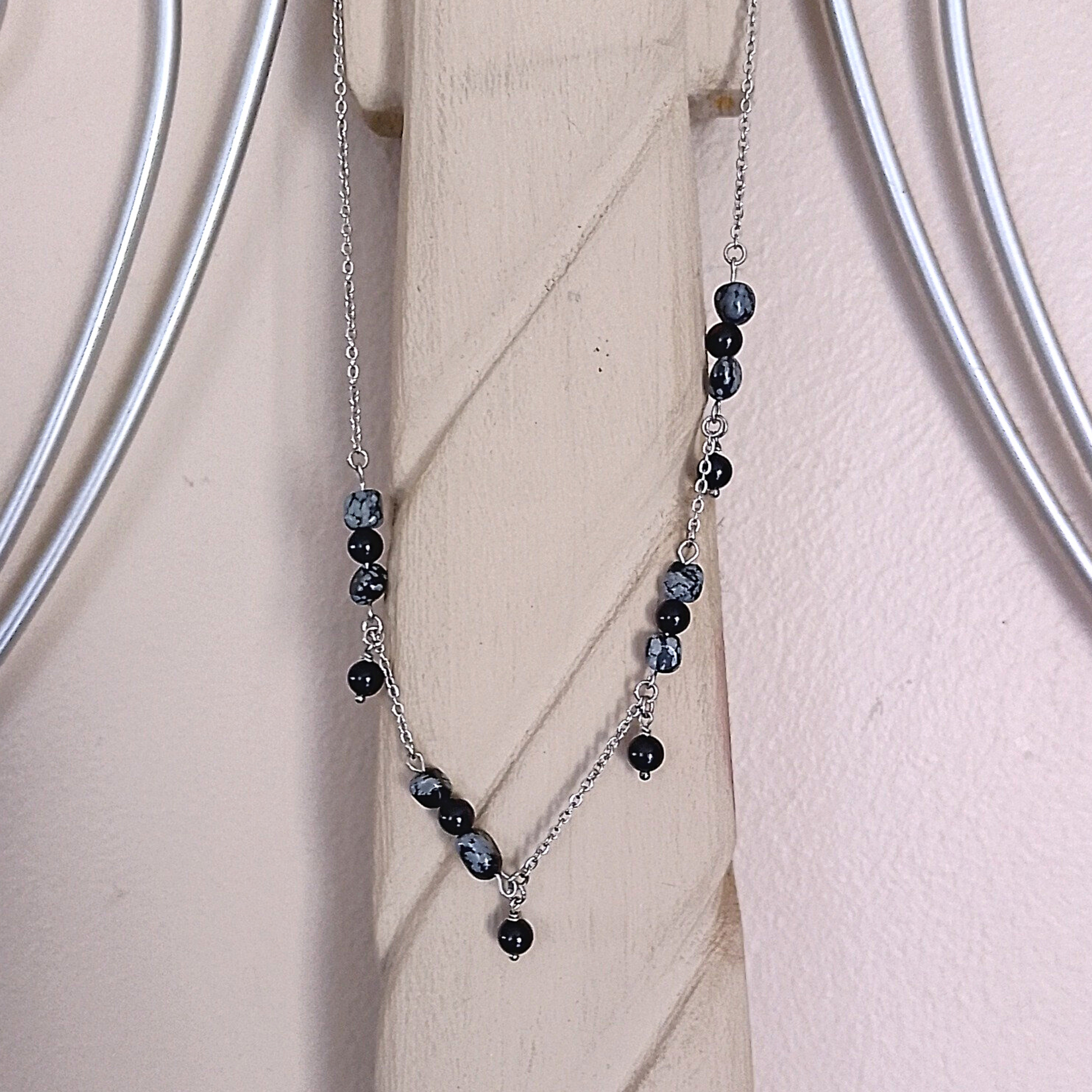 Double Layered Snowflake Obsidian Necklace