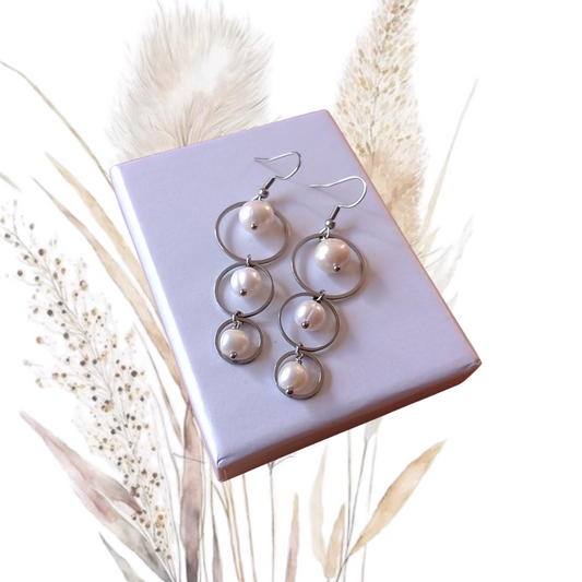 White Freshwater Pearls Dangle Earrings