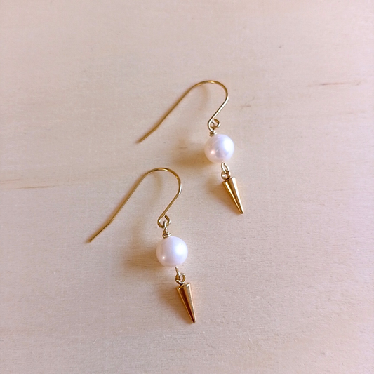 Golden Stainless Steel Freshwater Pearl Drop Earrings