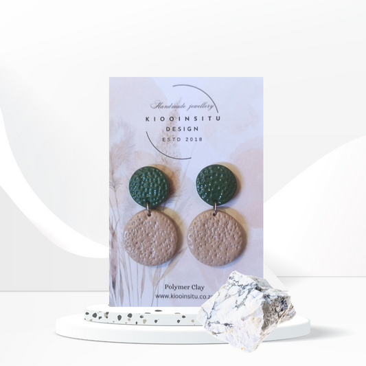 Green And Beige Polymer Clay Drop Earrings