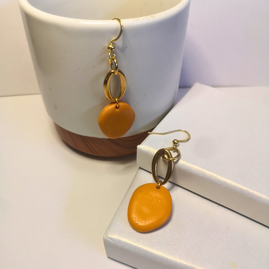 Elegant Polymer Clay Oval Dangle Earrings with Gold Stainless Steel Connectors