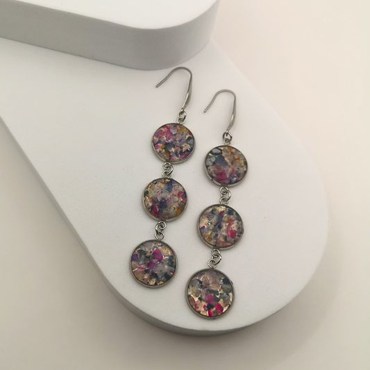 Crushed Multi Color Agate Stainless Steel Dangle Earrings